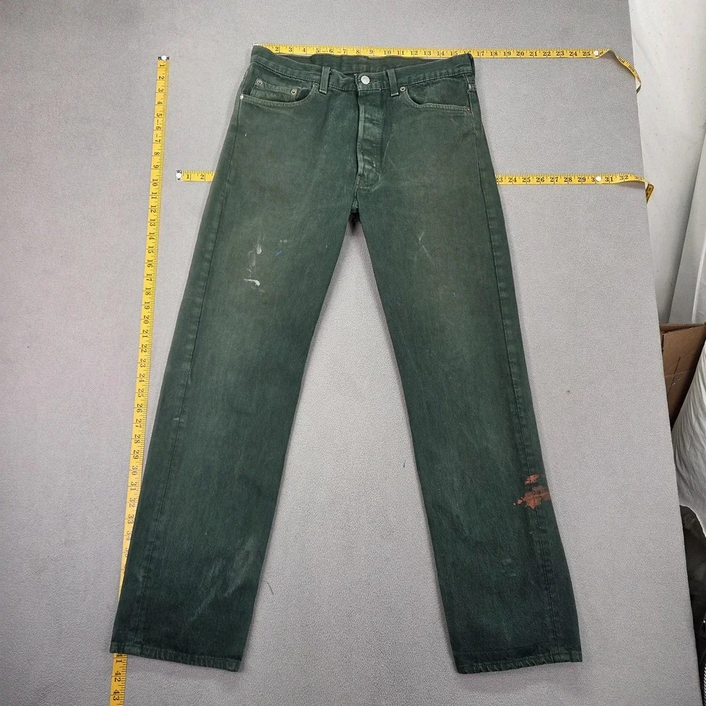 VTG Levis 501 Jeans Mens Green Straight‎ Paint Stains Art USA 90s Fits 32x30